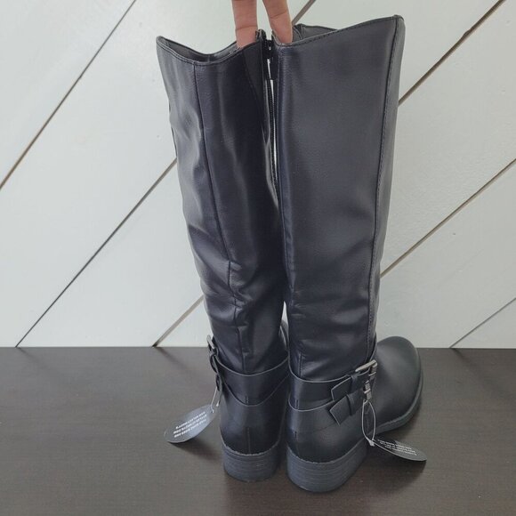 NWT Style & Co Black Knee-High Faux Leather Boots Women Straps & Side Zipper - Picture 6 of 9
